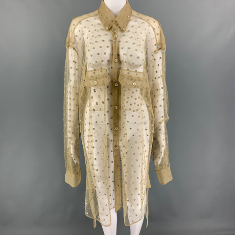 MAISON MARTIN MARGIELA Size 2 Khaki Silver Mesh Dots Oversized Shirt