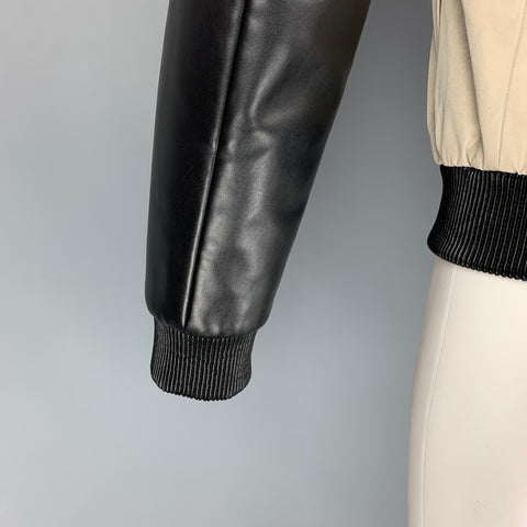 DSQUARED2 Size 38 Khaki & Black Cotton Leather Ruffle Jacket