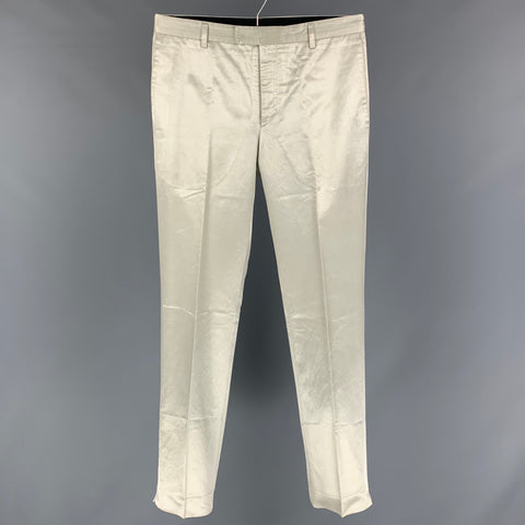 AGNÈS B. Size 30 Light Silver Cotton Rayon Flat Front Dress Pants