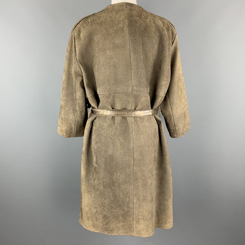 PRADA Size S Olive Green Textured Sueded Leather Alligator Belt Military Coat
