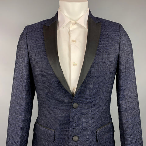 LORDS & FOOLS Size 40 Black Textured Wool Blend Peak Lapel Sport Coat