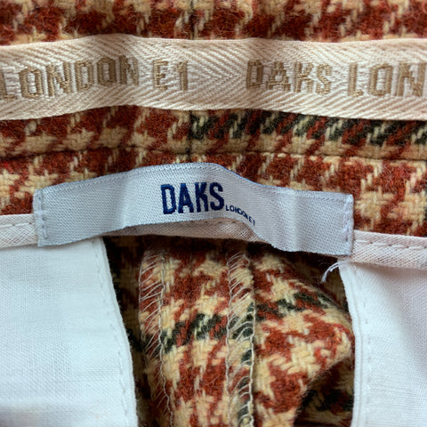 DAKS Taille 32 Pantalon décontracté en laine pied-de-poule beige et orange / polyamide avec braguette zippée