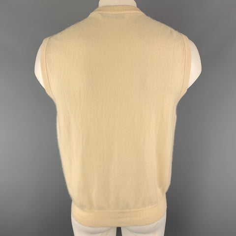 BRAEMAR M Cream Cable Knit Cashmere V-neck Buttoned Sweater Vest