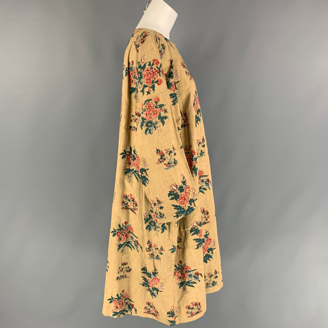 45rpm Size S Khaki & Green Floral Linen / Cotton Oversized Dress