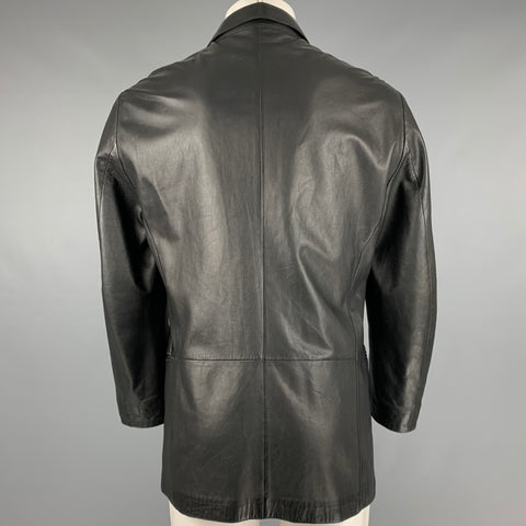 ARMANI COLLEZIONI Size 40 Black Leather Notch Lapel Jacket