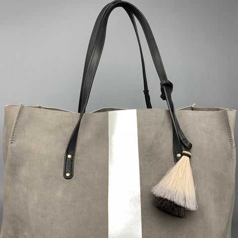 KEMPTON & Co Grey & Silver Stripe Suede Tote Handbag