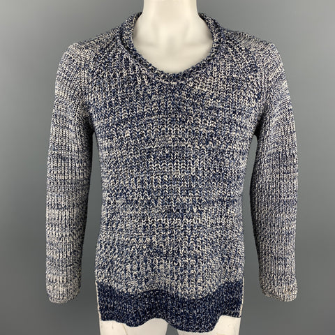 BURBERRY PRORSUM Spring 2012 Size L Navy & White Knitted Wool Fisherman Scoop Neck Sweater