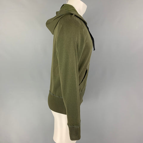 BOTTEGA VENETA Size M Olive Cotton Wool Hooded Sweater