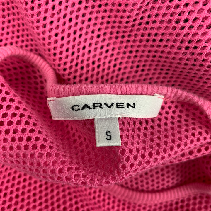 CARVEN Size S Pink Black White Cotton Blend Mesh Crew-Neck T-Shirt