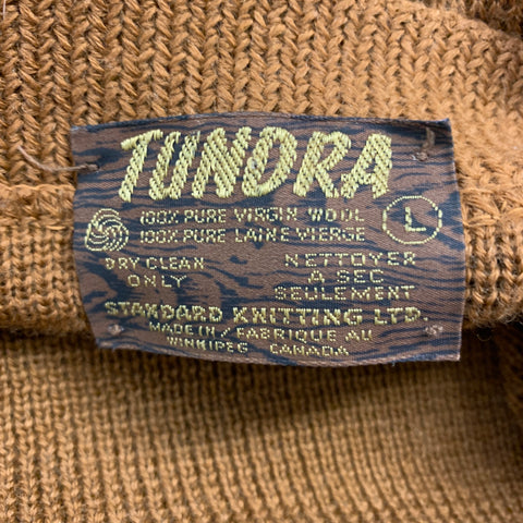 TUNDRA Size L Camel Virgin Wool Suede Elbow Patches Cardigan