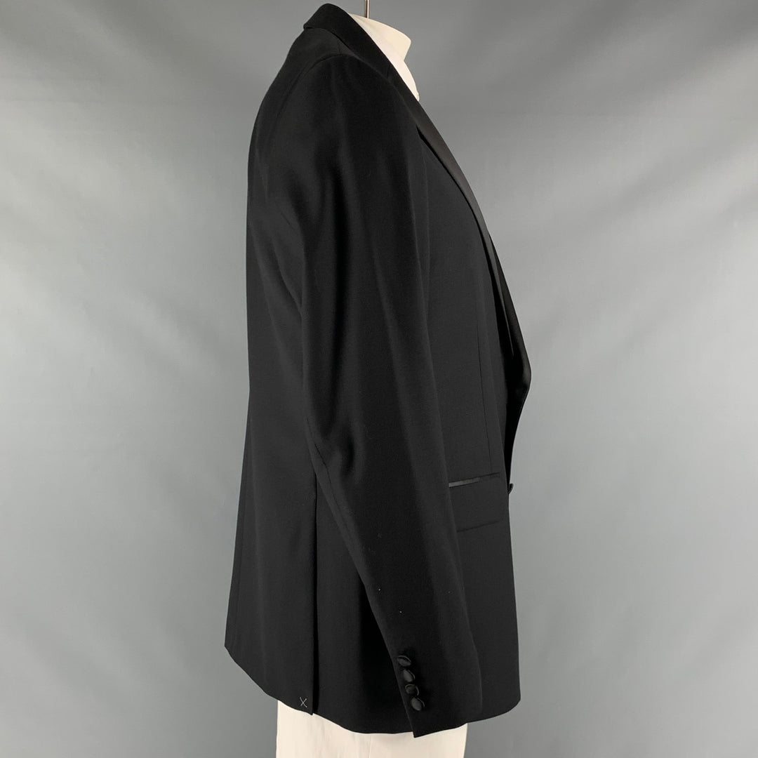 CALVIN KLEIN Size 46 Long Black Solid Wool Tuxedo Sport Coat