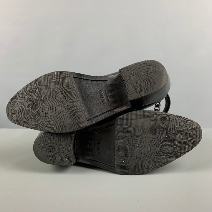 CELINE Botas Chelsea de cuero con cadena negra talla 8