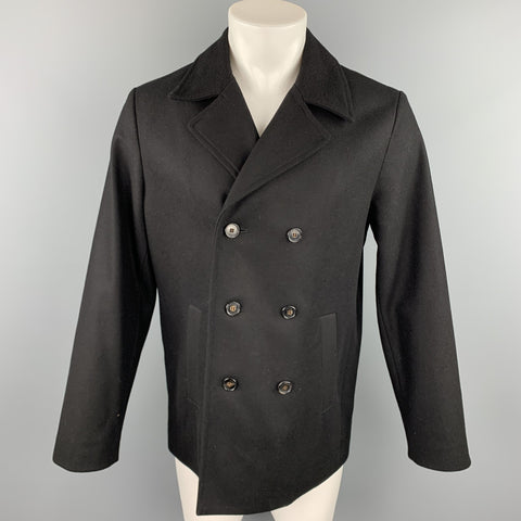 SAMUJI Size 40 Black Wool Double Breasted Peacoat