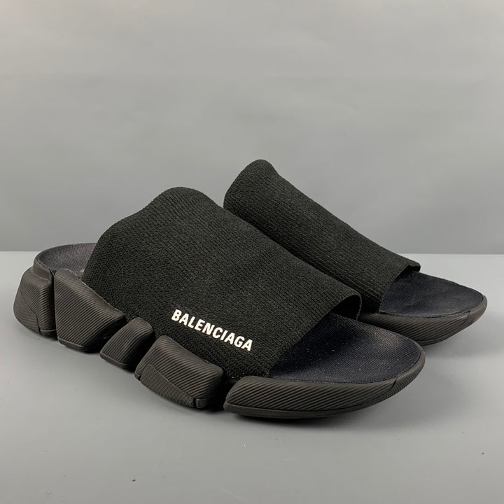 BALENCIAGA Size 8 Black Fabric Slip On Sandals