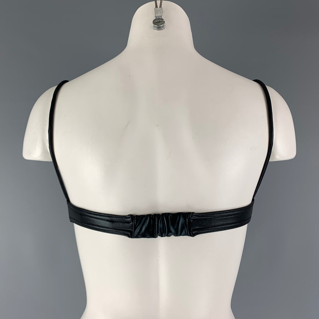 MUGLER Size 2 Black Polyester Blend Embossed Faux Leather Bralette