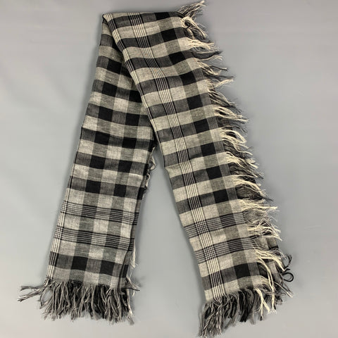 KRIS VAN ASSCHE Grey Black Checkered Cashmere Linen Scarf