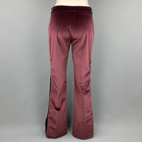 JUST CAVALLI Size 4 Burgundy & Black Velvet Pants Tuxedo Suit