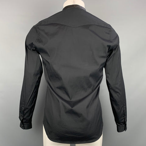 THE KOOPLES Size S Black Cotton Leather Nehru Collar Long Sleeve Shirt