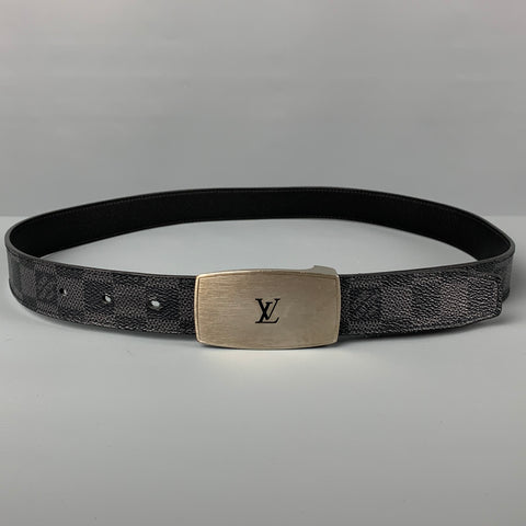 LOUIS VUITTON Size 36 Black Grey Damier Leather Belt