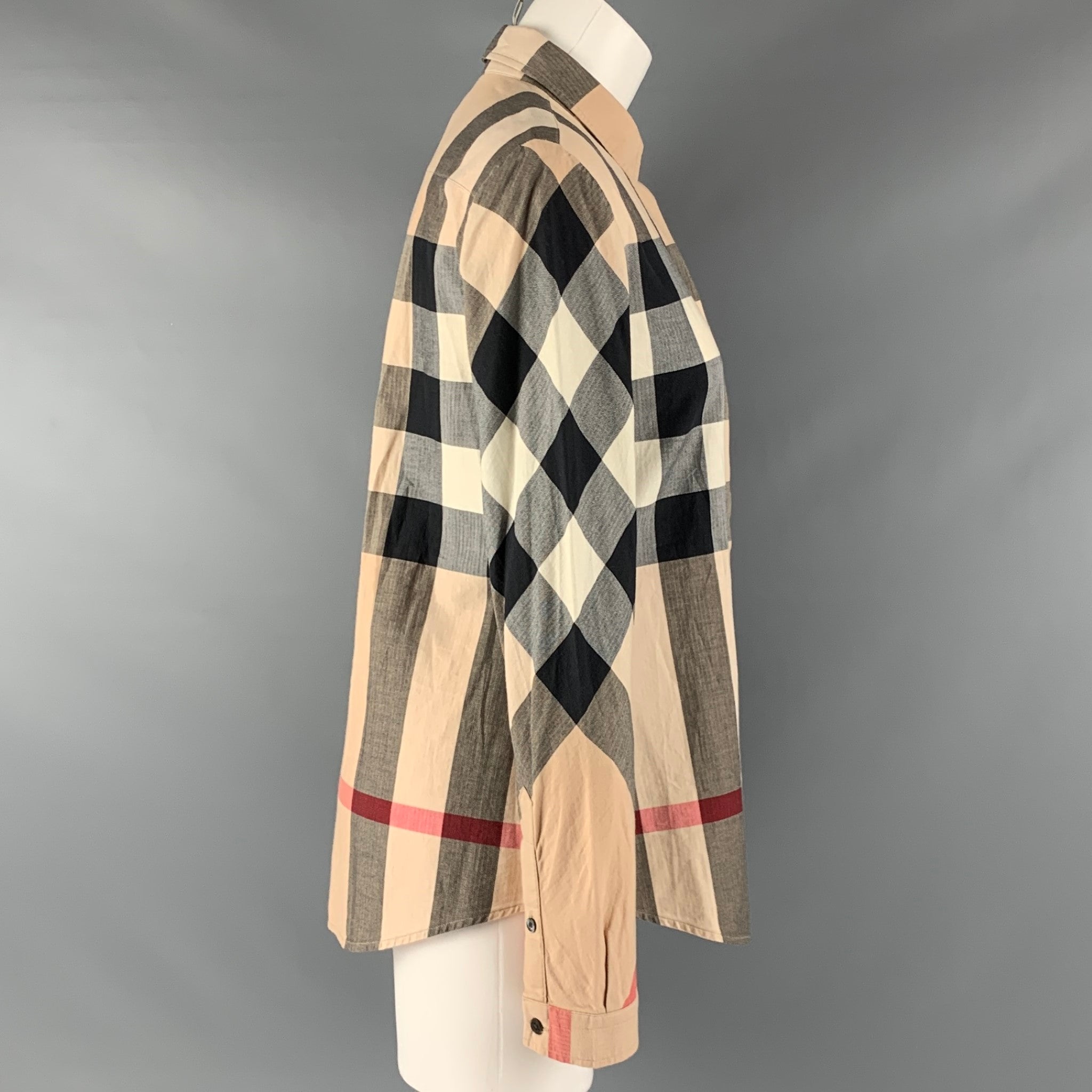 BURBERRY BRIT Size M Beige Multi-Color Cotton Plaid Long Sleeve