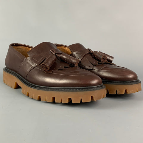 BURBERRY PRORSUM Size 12 Brown Leather Tassel Cowall Loafers