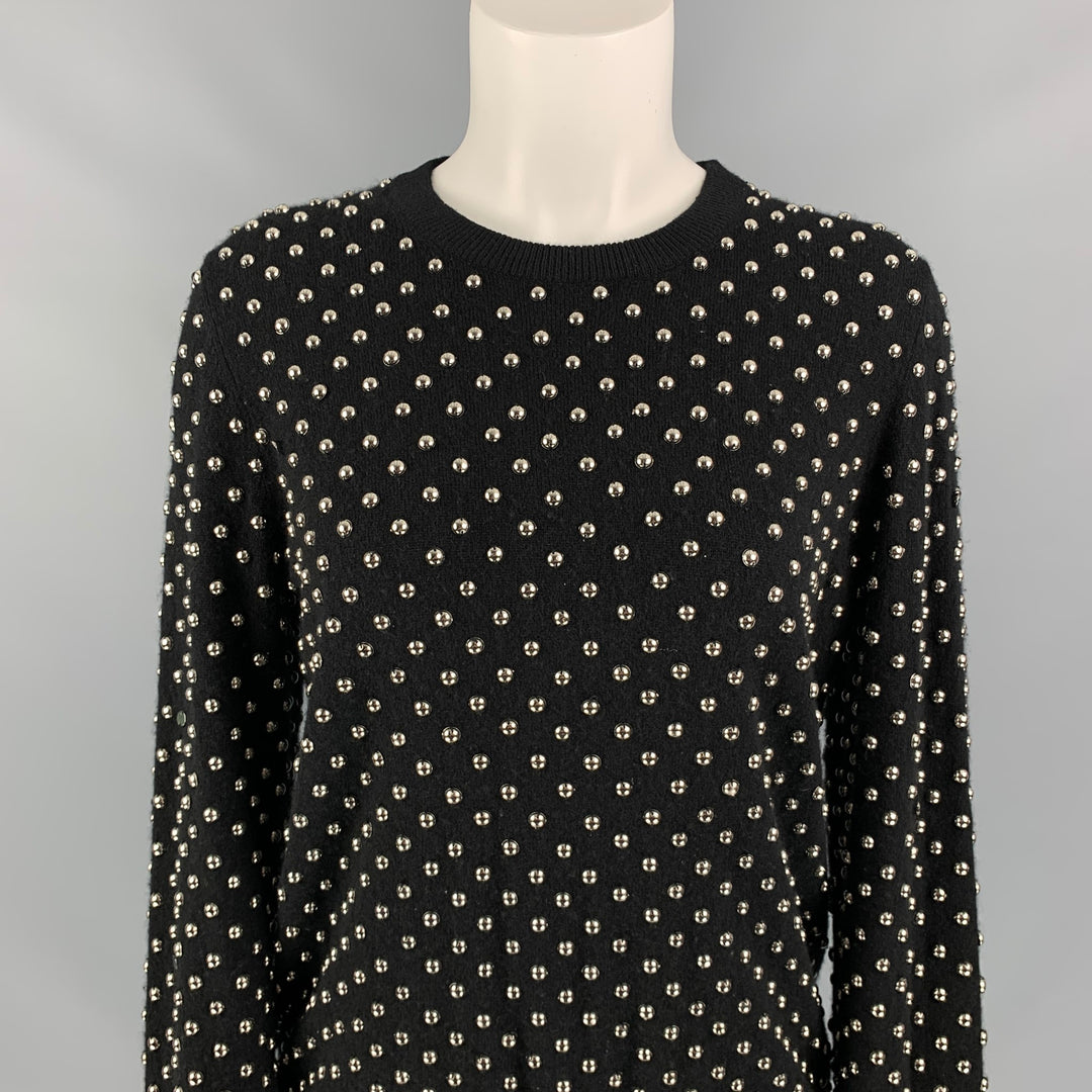 MICHAEL KORS COLLECTION Size M Black & Silver Studded Cashmere Pullover
