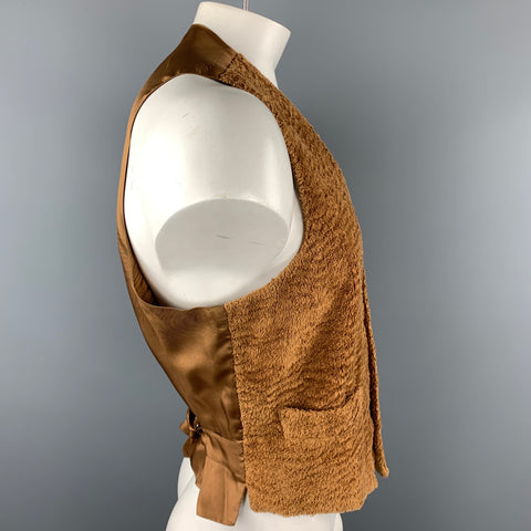 MOSCHINO Size 44 Brown Textured Cotton Bear Embroidery Buttoned Vest