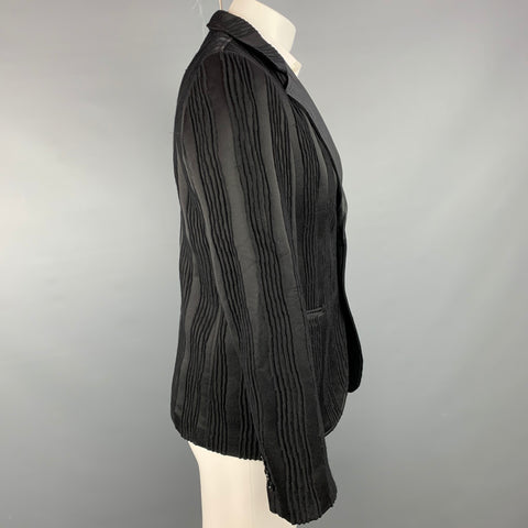 EMPORIO ARMANI Size 38 Black Textured Wool Blend Notch Lapel Sport Coat