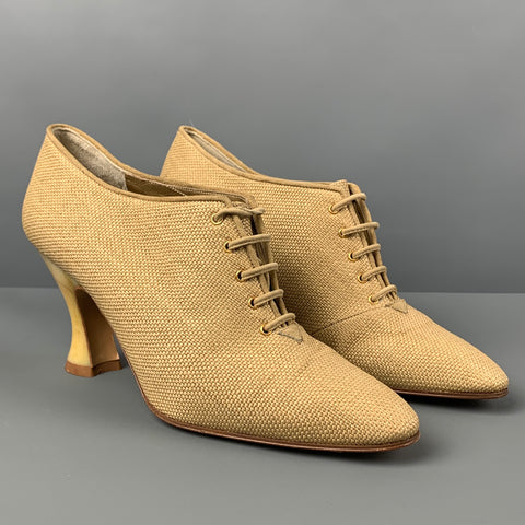 Vintage YVES SAINT LAURENT Tamaño 7.5 Botas tejidas de tela beige