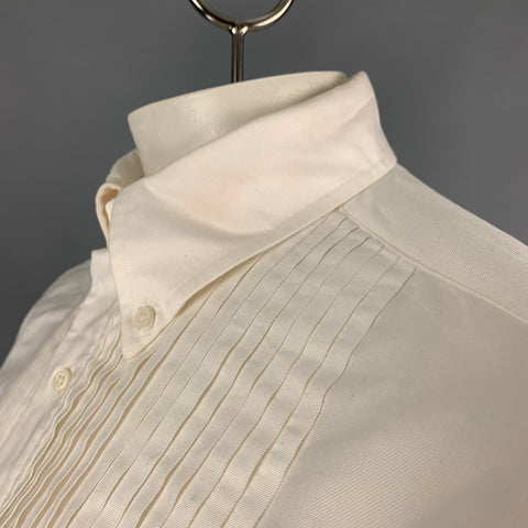 BROOKS BROTHERS Size L White Pleated Cotton Oxford Long Sleeve Shirt