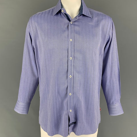 ENGLISH LAUNDRY Size L Blue White Herringbone Cotton Button Up Long Sleeve Shirt