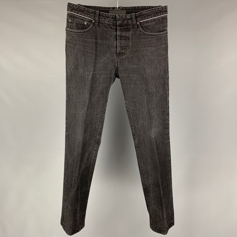 BALENCIAGA Size 33 Black Wash Denim Button Fly Jeans