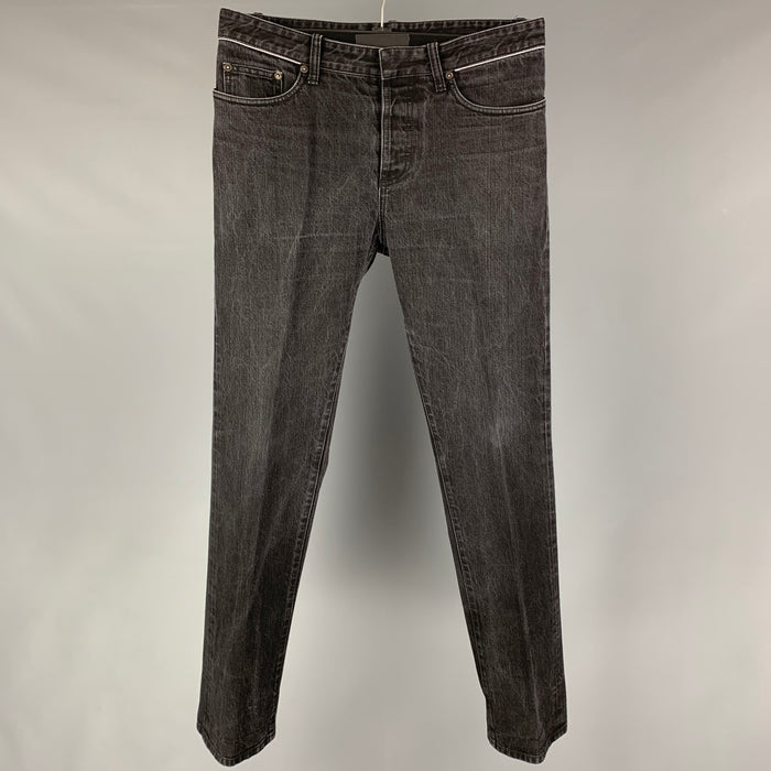 BALENCIAGA Size 33 Black Wash Denim Button Fly Jeans