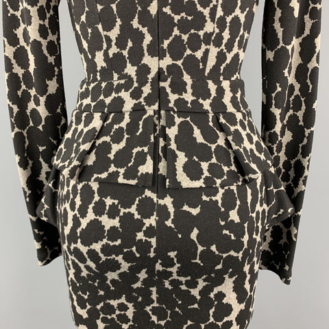 ISABEL DE PEDRO Size 4 Black & Grey Viscose Blend Spotted Peplum Long Sleeves  Dress
