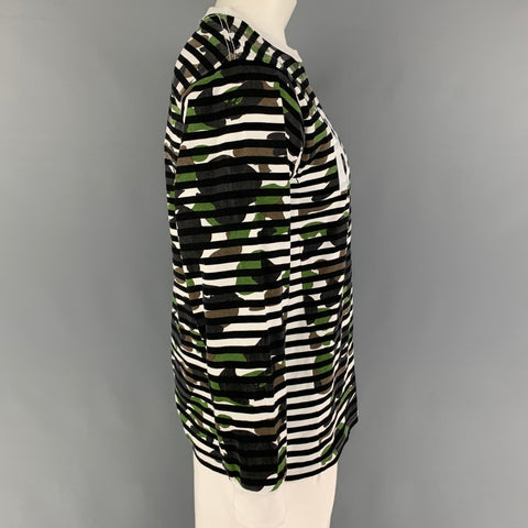 BAPE Size L Black White Camouflage Cotton Crew-Neck T-shirt