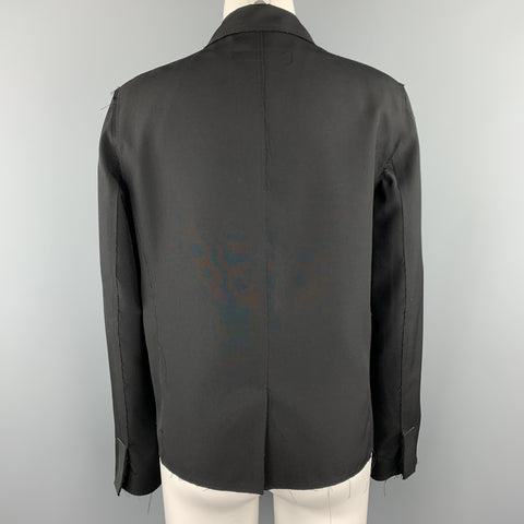 GUCCI by TOM FORD Size 8 Black Frayed Edge Wool Leather Trim Blazer