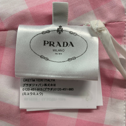 PRADA Size 2 Pink White Cotton Gingham Bralette Casual Top