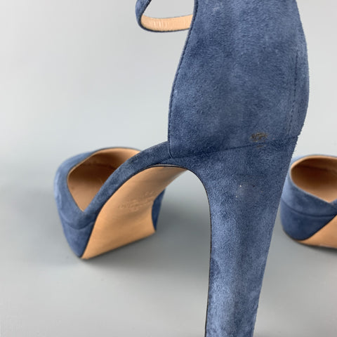 VALENTINO Size 8 Blue Suede PLatform Rockstud Anbkle Strap Pumps