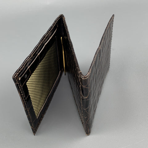 SANTAMARIA Dark Brown Alligator Leather Money Clip Tri-fold Wallet