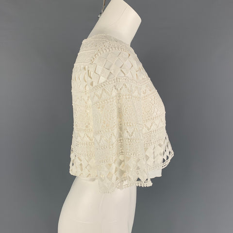 PHILOSOPHY Size 2 White Cotton Crochet Cropped Blouse