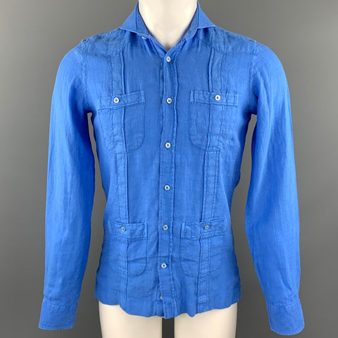 TRAFALGAR Size XS Blue Linen Button Up Long Sleeve Shirt