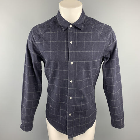 CWST Size S Navy Plaid Cotton Button Up Long Sleeve Shirt