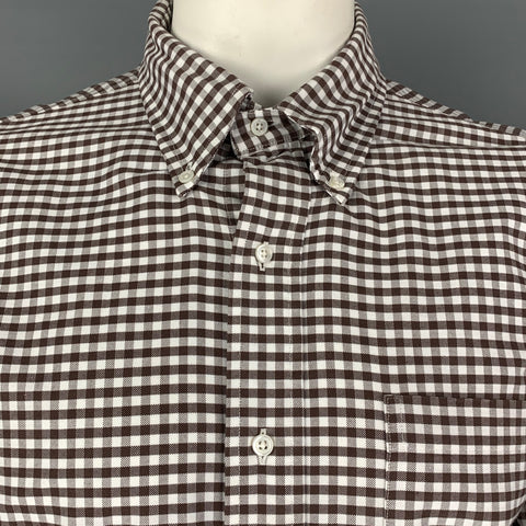BLACK FLEECE Size M White Gingham Cotton Long Brown Long Sleeve Shirt