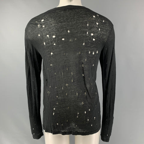 IRO Marvina Size M Black Distressed Linen Long Sleeve T-shirt