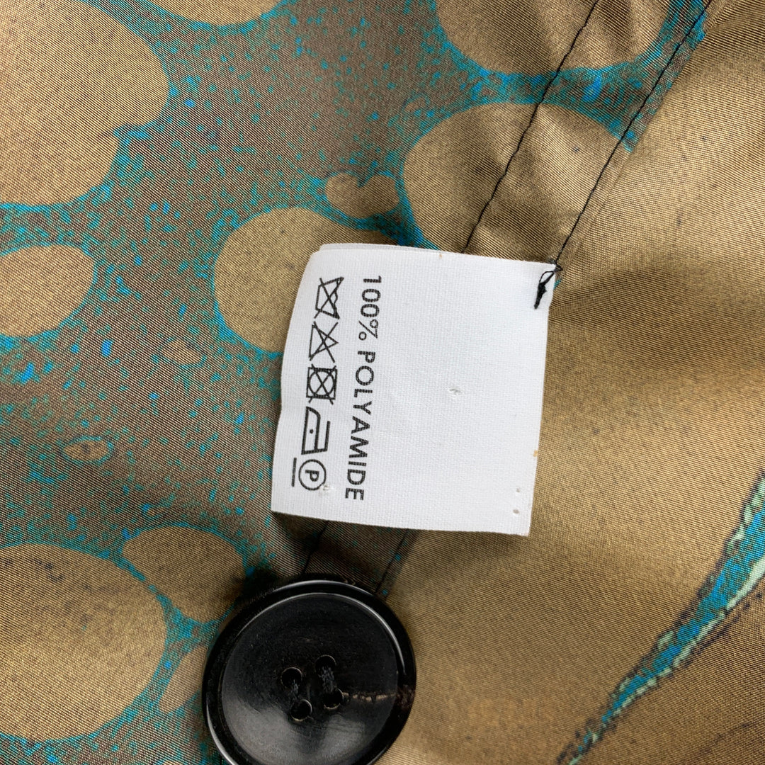 DRIES VAN NOTEN F/W 18 Size L Black & Brown Dyed Polyamide Hidden Zip Up Coat