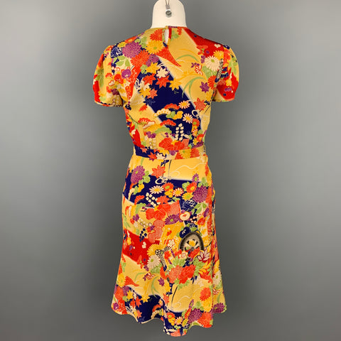 RALPH LAUREN Collection Size 2 Multi-Color Floral Silk Belted Dress