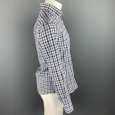 BRUNELLO CUCINELLI Size XS White & Navy Plaid Cotton / Linen Long Sleeve Shirt