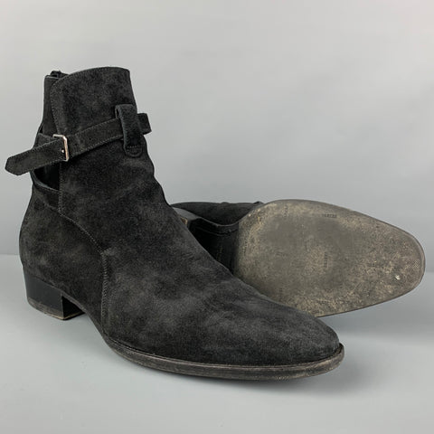 SAINT LAURENT Size 10 Black Leather Belted Wyatt 30 Jodhpur Boots