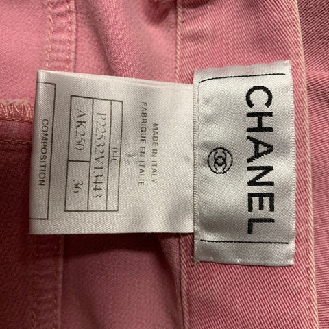CHANEL Talla 4 Pantalones casuales rectos de algodón rosa