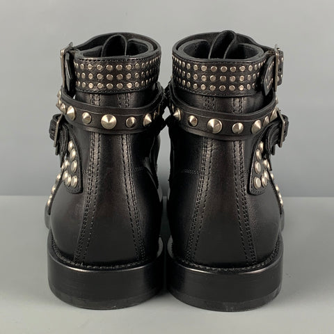 SAINT LAURENT Botas Ranger con tachuelas de cuero negro talla 10